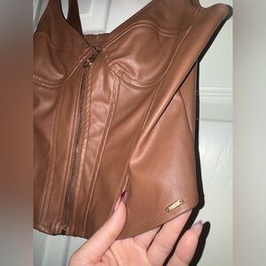 Guess Brown Leather Women's Corset Crop Top